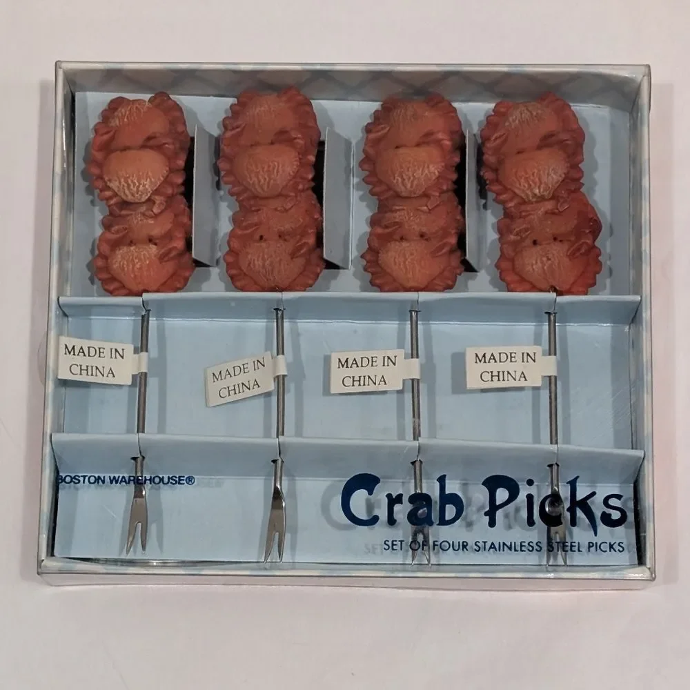 Boston Warehouse Crab Cocktail Picks Set of 4 Coastal Beach Nautical New in Box
